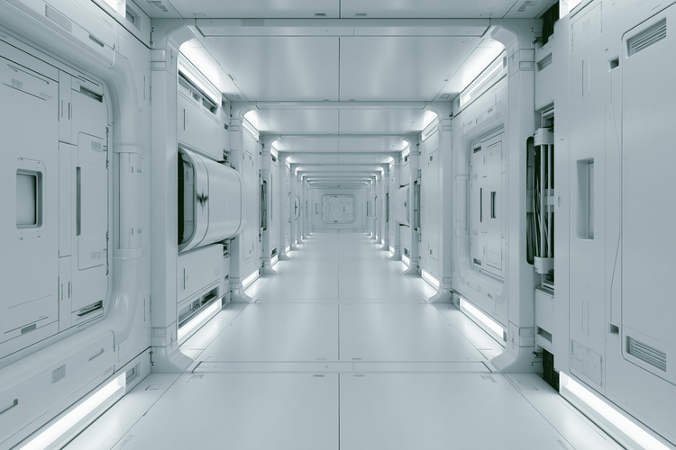 Secure government facility entrance with access control and badge reader