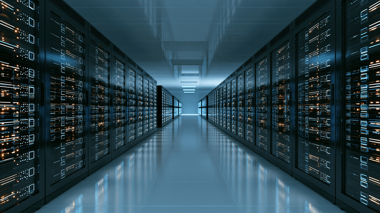 Shrink-wrapped server crates resting in a data hall before unpacking