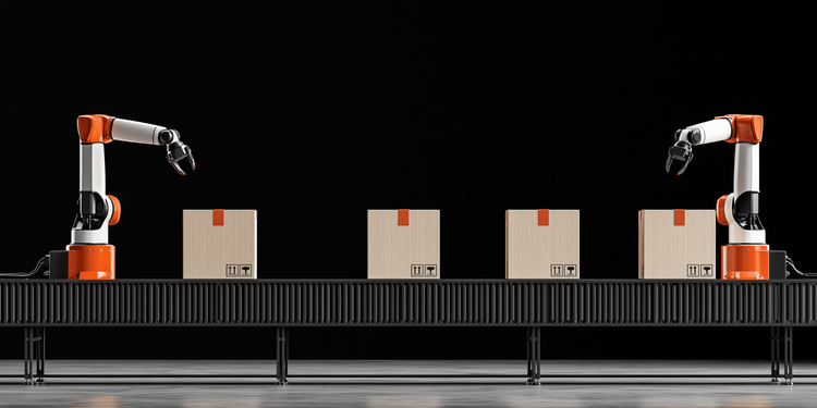 Crated IT equipment on air cargo pallets at an international freight terminal