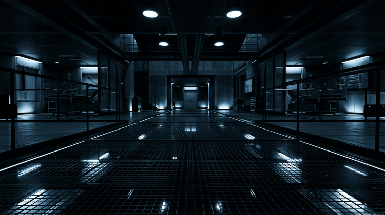 Large enterprise mainframe frames standing in a data hall under cool overhead lighting