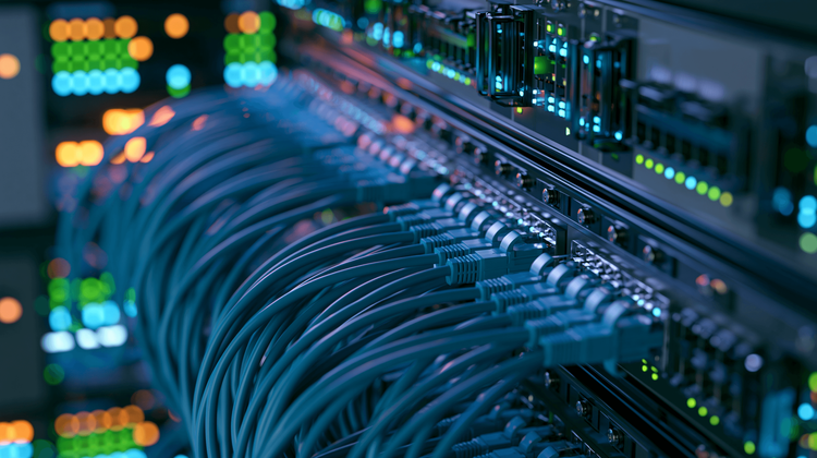 Newly installed server racks with structured cabling in a freshly commissioned data hall
