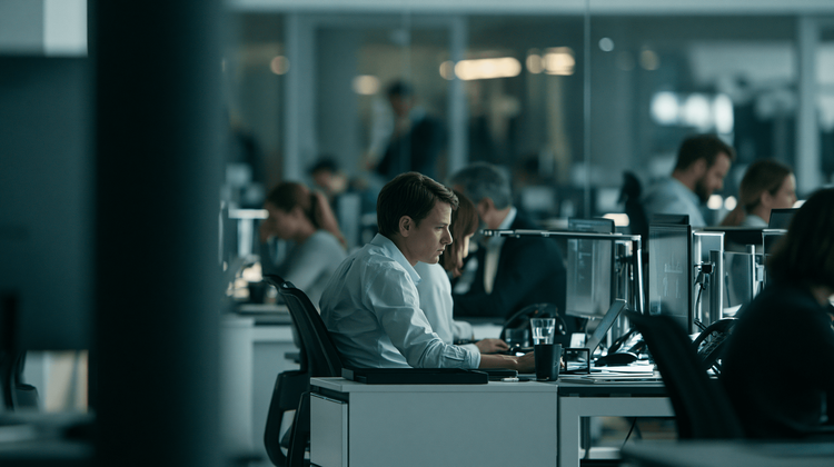 Operations team monitoring status dashboards on multiple screens in a darkened command room